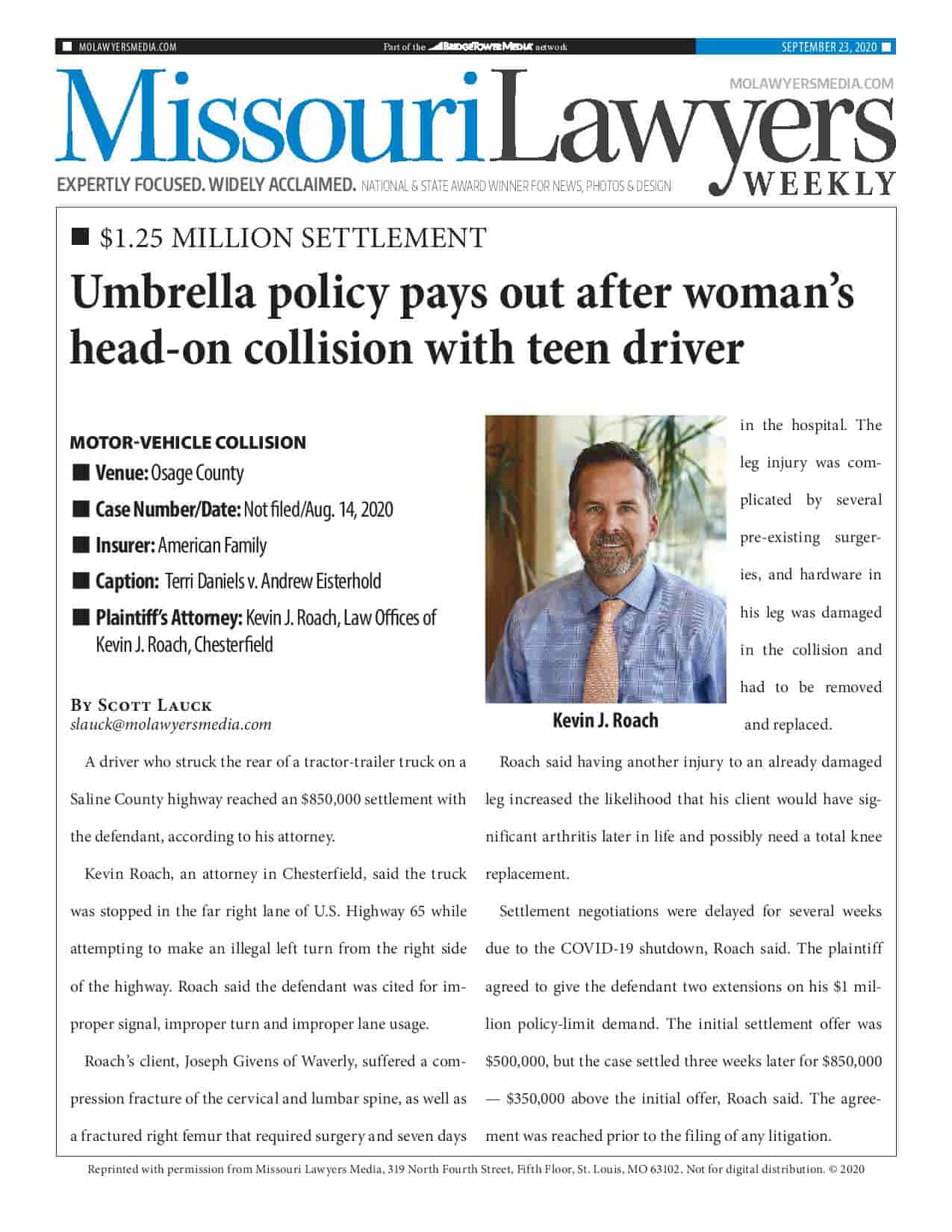 Umbrella policy pays out after woman's head-on collision...
