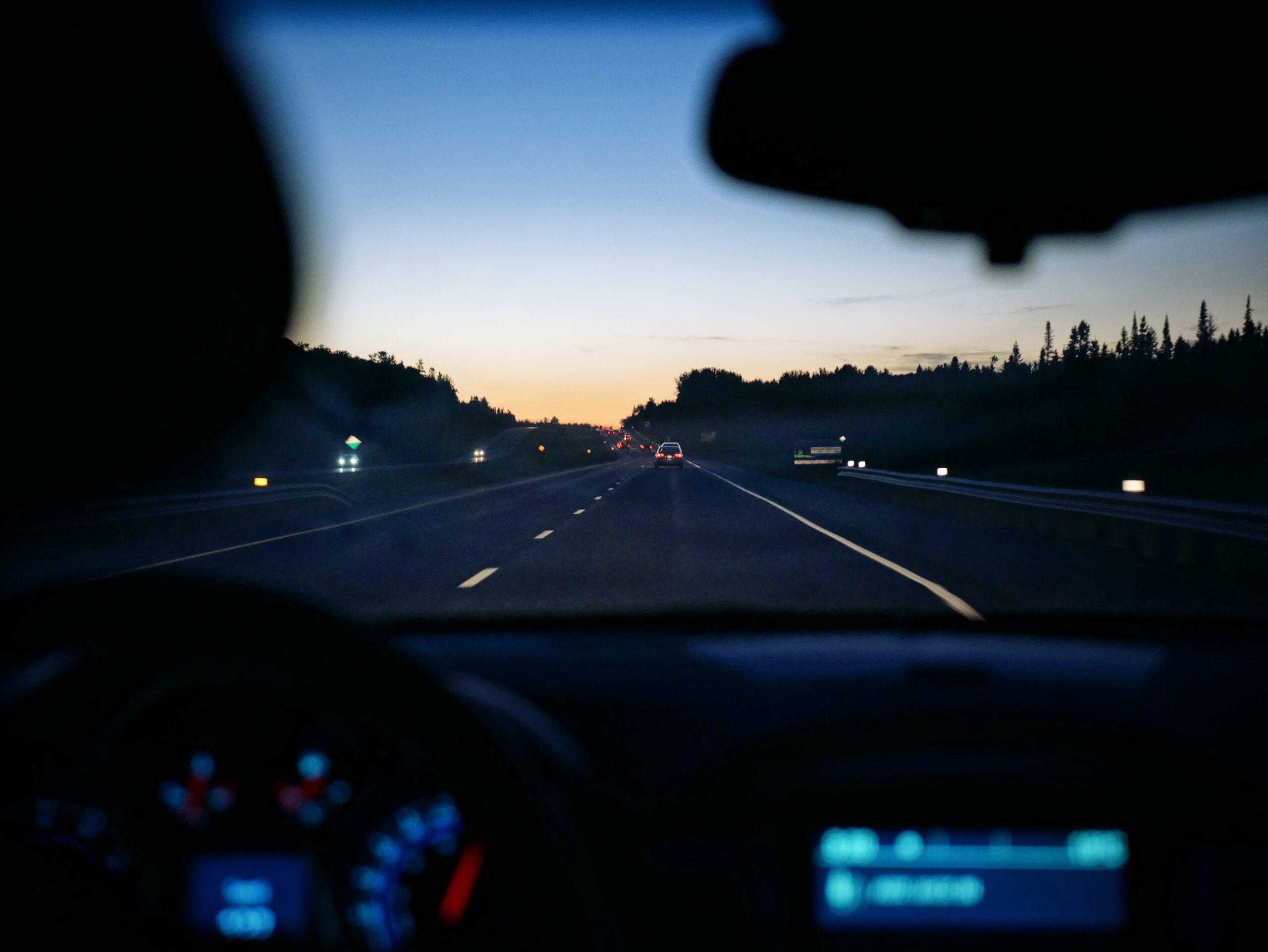 Car dashboard at night