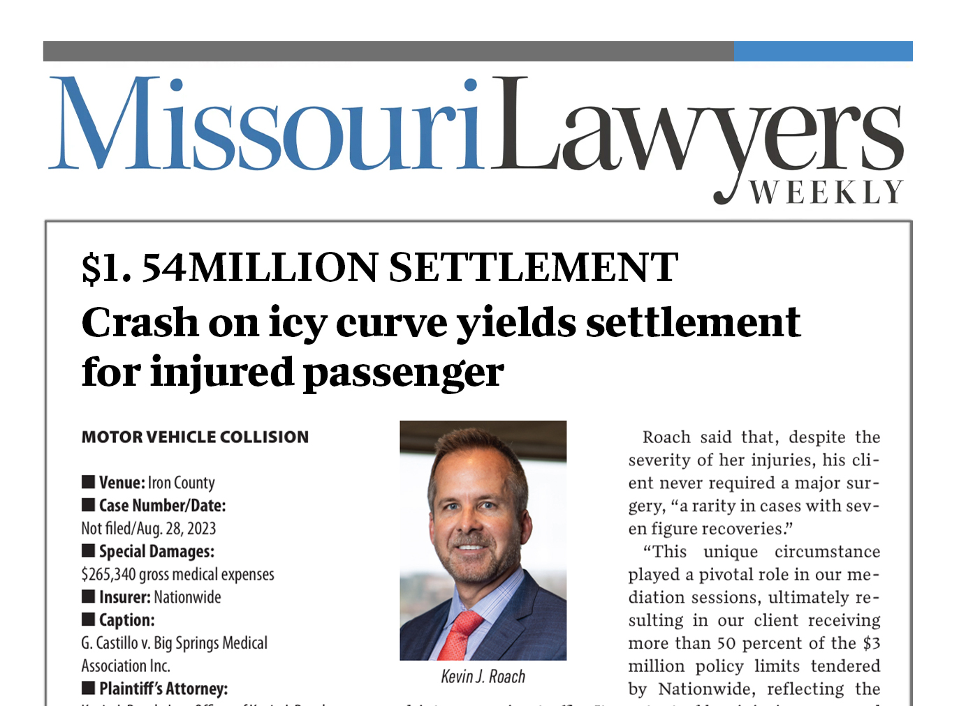 1.54 Million Settlement Crash On Icy Curve Yields Settlement For Injured Passenger